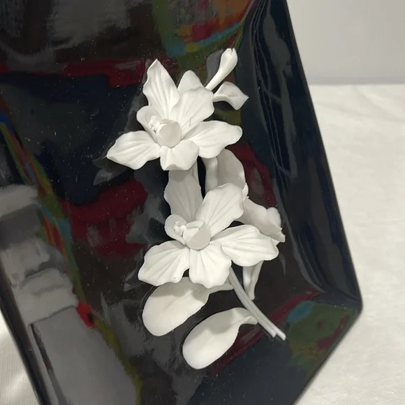Decorative 3D floral porcelain ceramic wall plaques plates 9” square